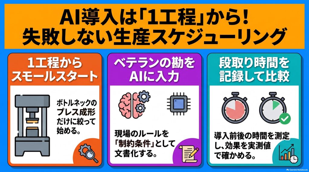金属部品・ボディパネルのAI生産スケジューリング 第5回 インフォグラフィック