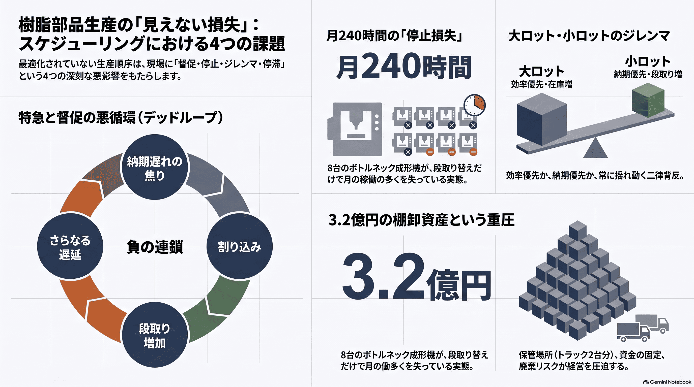 樹脂(プラスチック)部品・バンパーのAI生産スケジューリング 2】課題