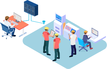 詳しい生産計画は事務所で作成 作業実績の報告と把握をタイムリーに 事務所外での打ち合わせも生産計画を見ながら いつでも、誰でも、どこでも、最新の計画にアクセス